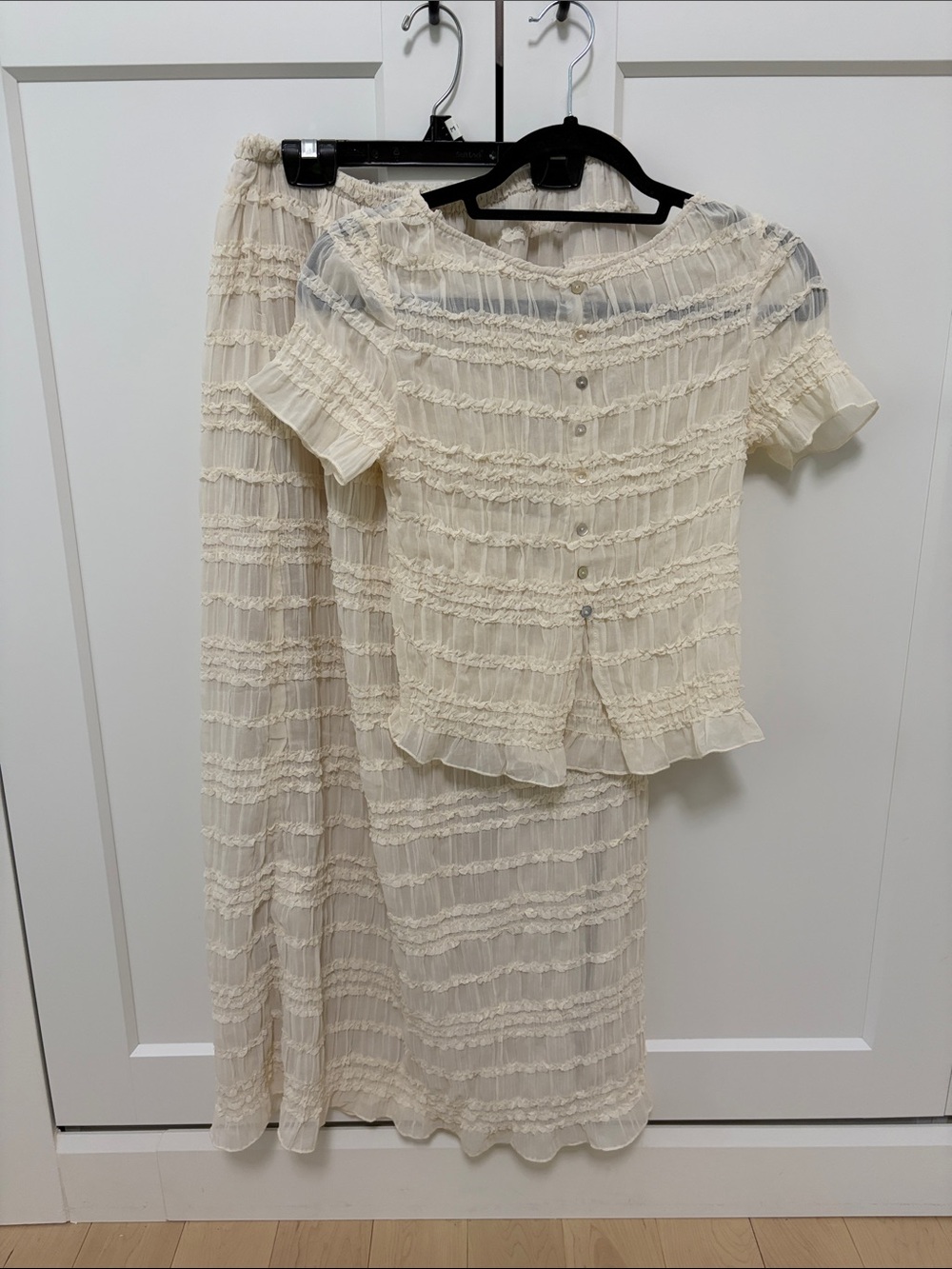Cream Ruffled Two-Piece Dress Set